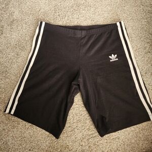 Adidas Black and White Athletic Shorts with Iconic Stripes